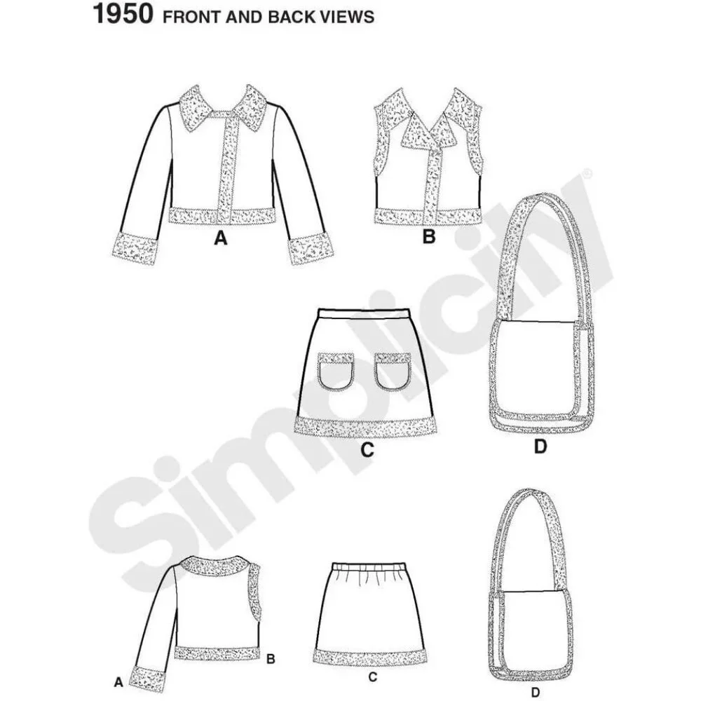 Simplicity Sewing Pattern 1950 Daisy Kingdom Childs Jacket Vest Skirt Bag Size 3